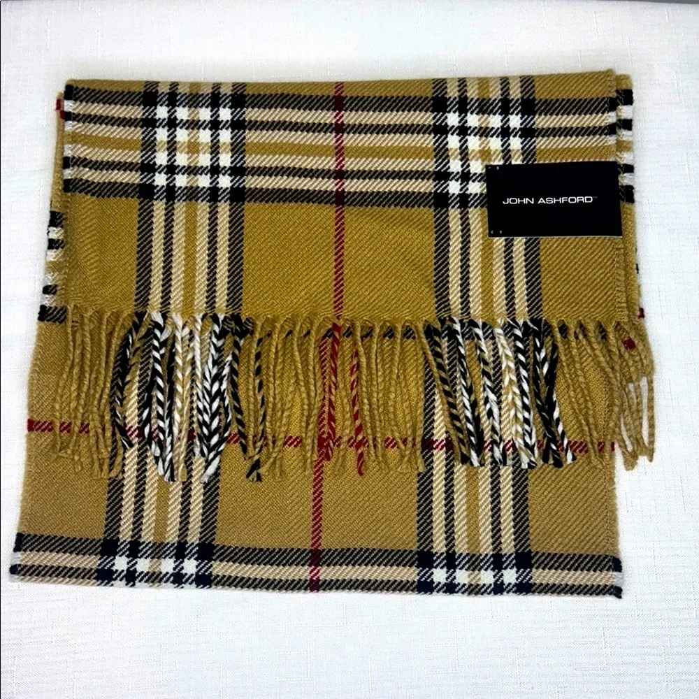 John Ashford Tan and Black Plaid Scarf